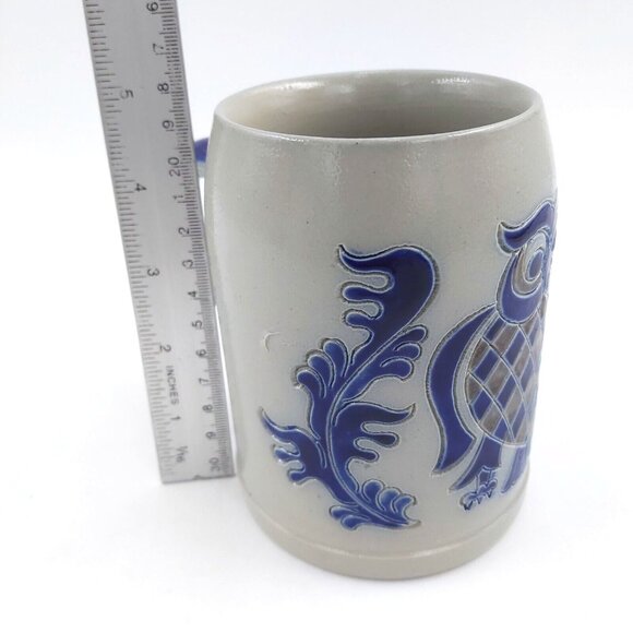 Goebel Merkelbach Salzglasur Beer Stein with Blue Owl Motif West Germany 226/18 - Picture 6 of 7